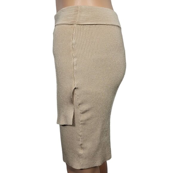 Bebe Women's Tapioca Colored Knit Textured Asymmetrical Stretchy Skirt Size L - Picture 4 of 13